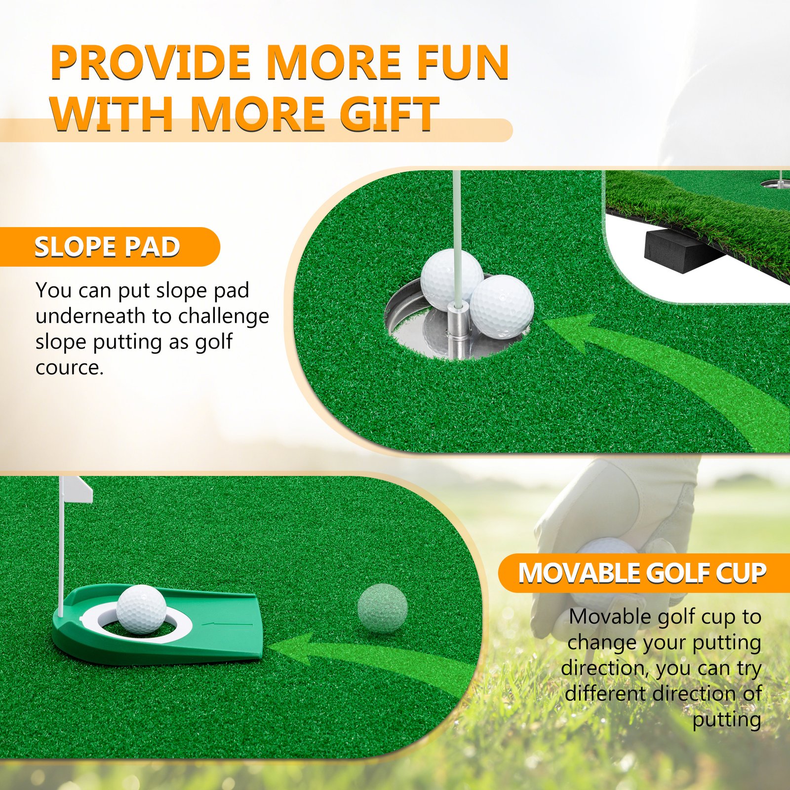 10x5 FT Golf Putting Green, Golf Training Mat With High-quality Turf, 3 Holes, 3 Flags And Cups For Indoor Outdoor - Image 6